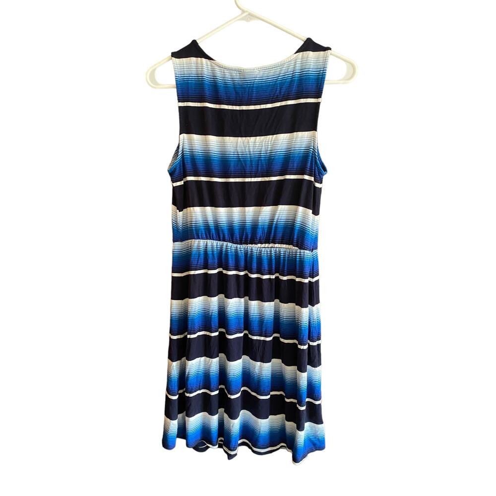 Merona Womens Medium Dress Sleeveless Blue Stripe Rayon Spandex - Picture 4 of 9